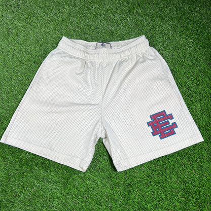 Eric Emanuel Red/Blue Logo Cream Shorts Size Small USED x14614
