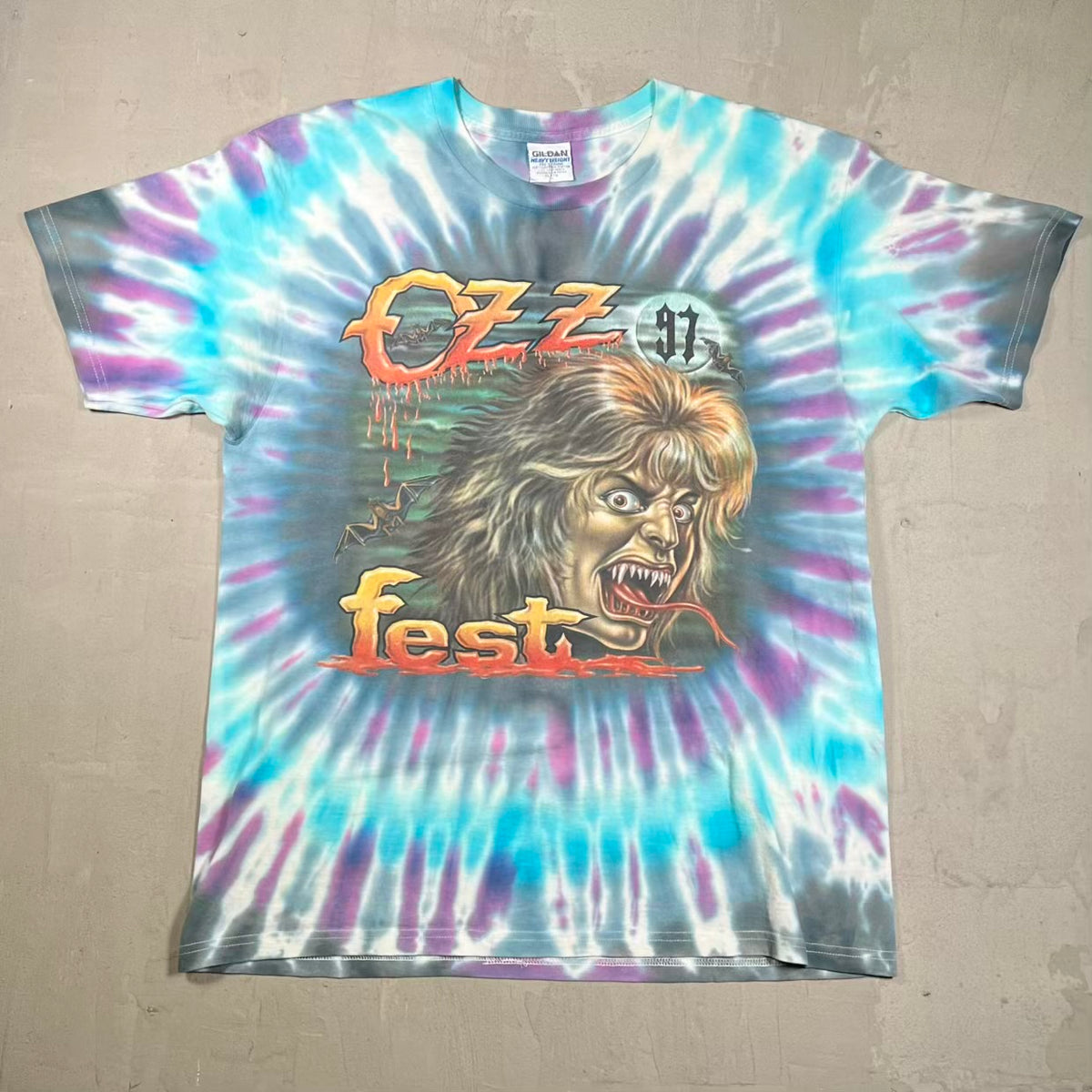 1997 Ozz Fest Screaming Head Tie Dye Tee Size XL USED v20407