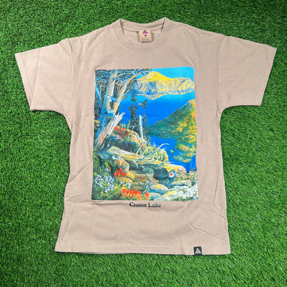 Nike ACG Brown Crater Lake Vibrant Nature Print Tee Size Small USED x16483