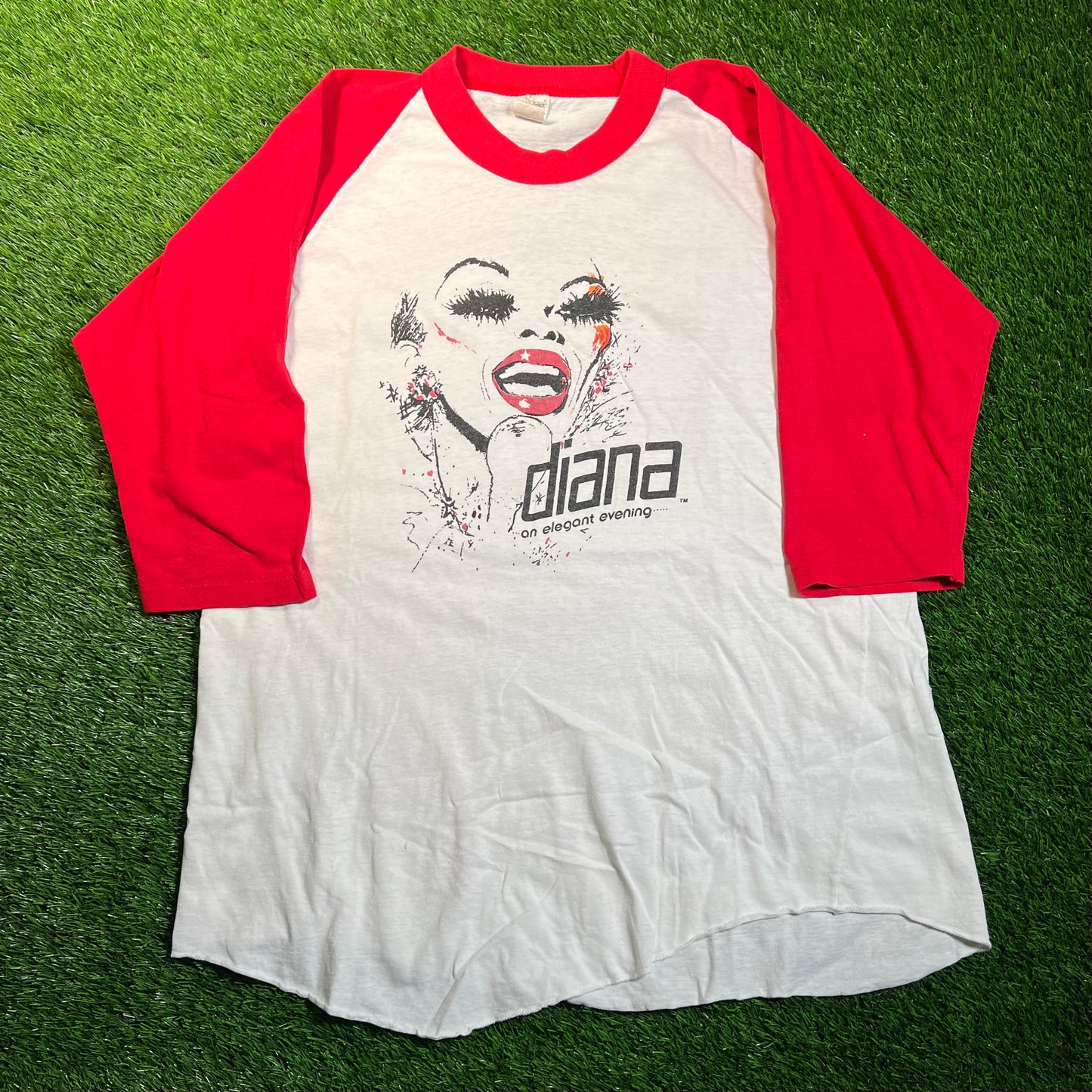 1980s Diana Ross An Elegant Evening White/Red Ringer Longsleeve Size Medium USED v18675