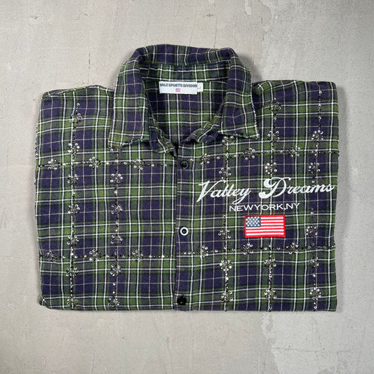 Vale Valley Dreams "NY" Rhinestone Flannel Size Large USED x17295