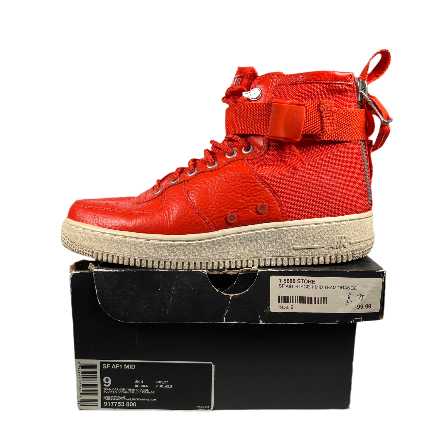 Nike Air Force One Mid Team Orange (2017) Size 9 USED s18759