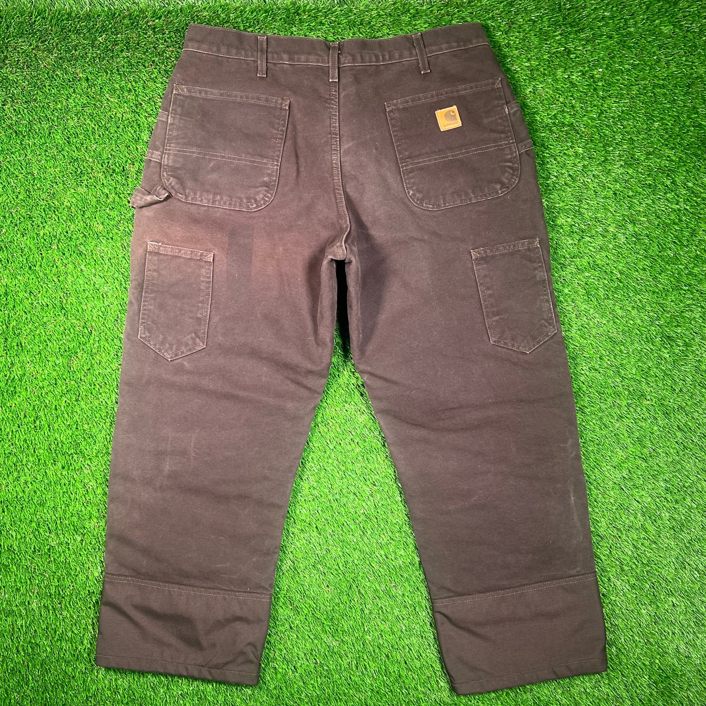 Y2K Carhartt Double Knee Half Zip Off Padded Lined Brown Pants Size 36x28 USED v18636