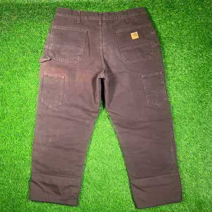 Y2K Carhartt Double Knee Half Zip Off Padded Lined Brown Pants Size 36x28 USED v18636