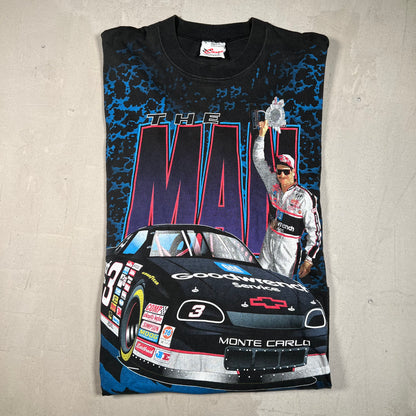 1990s The Man Dale Ernhardt Goodwrench AOP Black Tee Size XL USED v15927