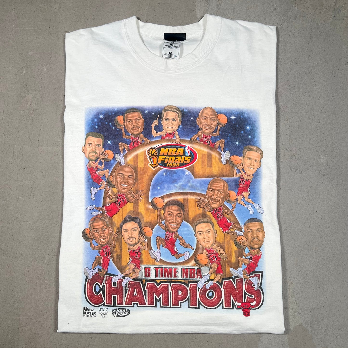 1998 Chicago Bulls Cartoon "6" White Tee Size XL USED v18971