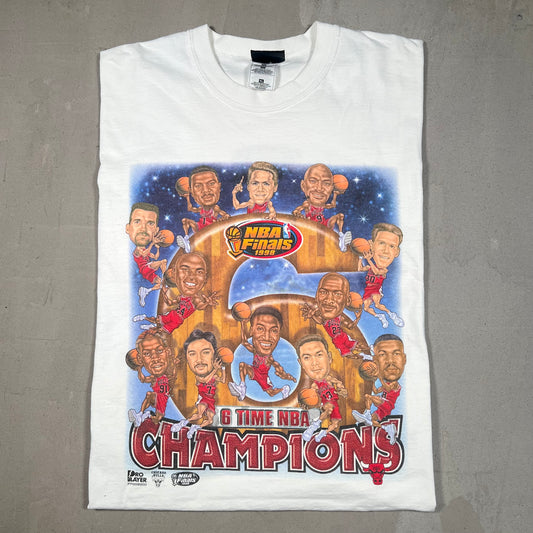 1998 Chicago Bulls Cartoon "6" White Tee Size XL USED v18971
