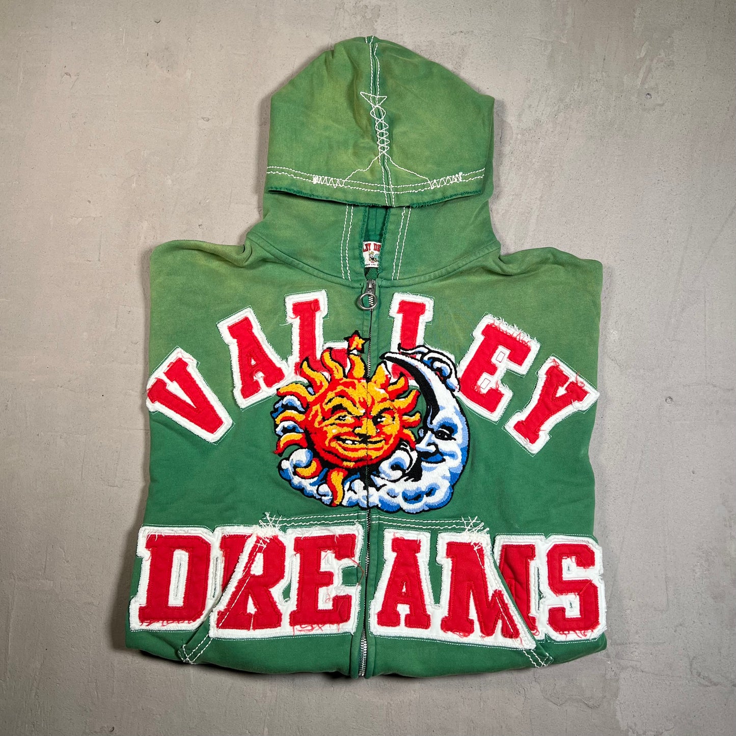 Vale Valley Dreams Sun and Moon Green Full Zip Hoodie SIze Large USED x17653
