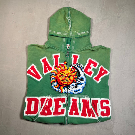 Vale Valley Dreams Sun and Moon Green Full Zip Hoodie SIze Large USED x17653