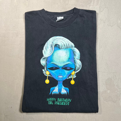 1990s Marilyn Monroe Alien Art Tee Black Tee Size XL USED v19482