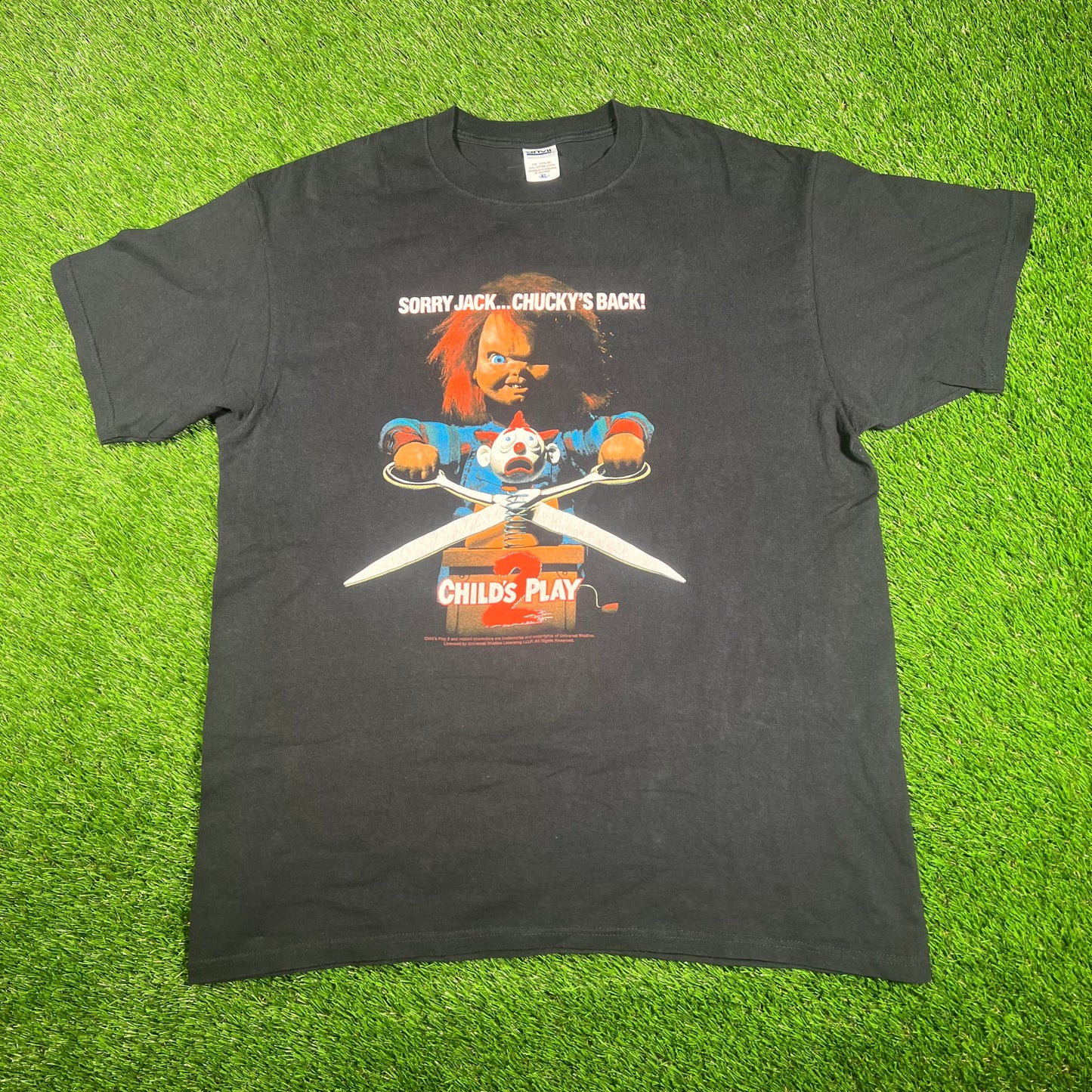 Y2K Child's Play 2 Black Chucky Tee Size XL USED v17703