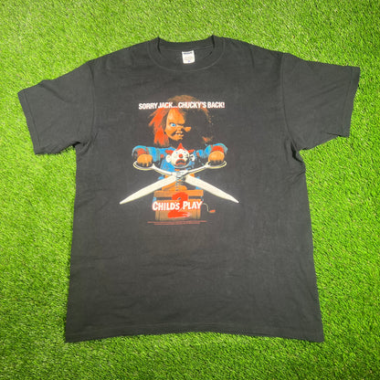 Y2K Child's Play 2 Black Chucky Tee Size XL USED v17703