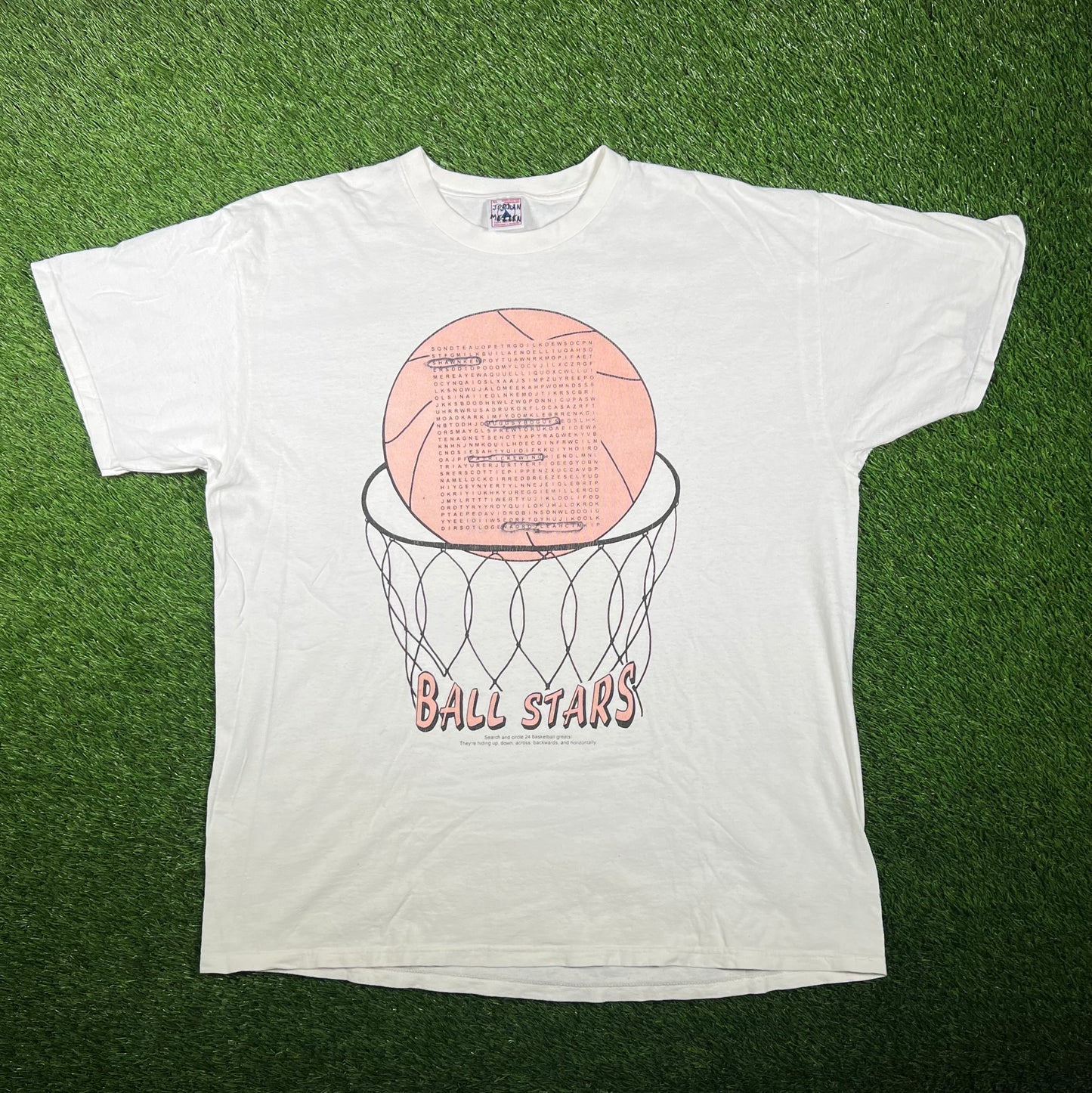 1990s "Ball Stars" White Basketball WordSearch Tee Size XL USED v17472