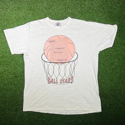 1990s "Ball Stars" White Basketball WordSearch Tee Size XL USED v17472
