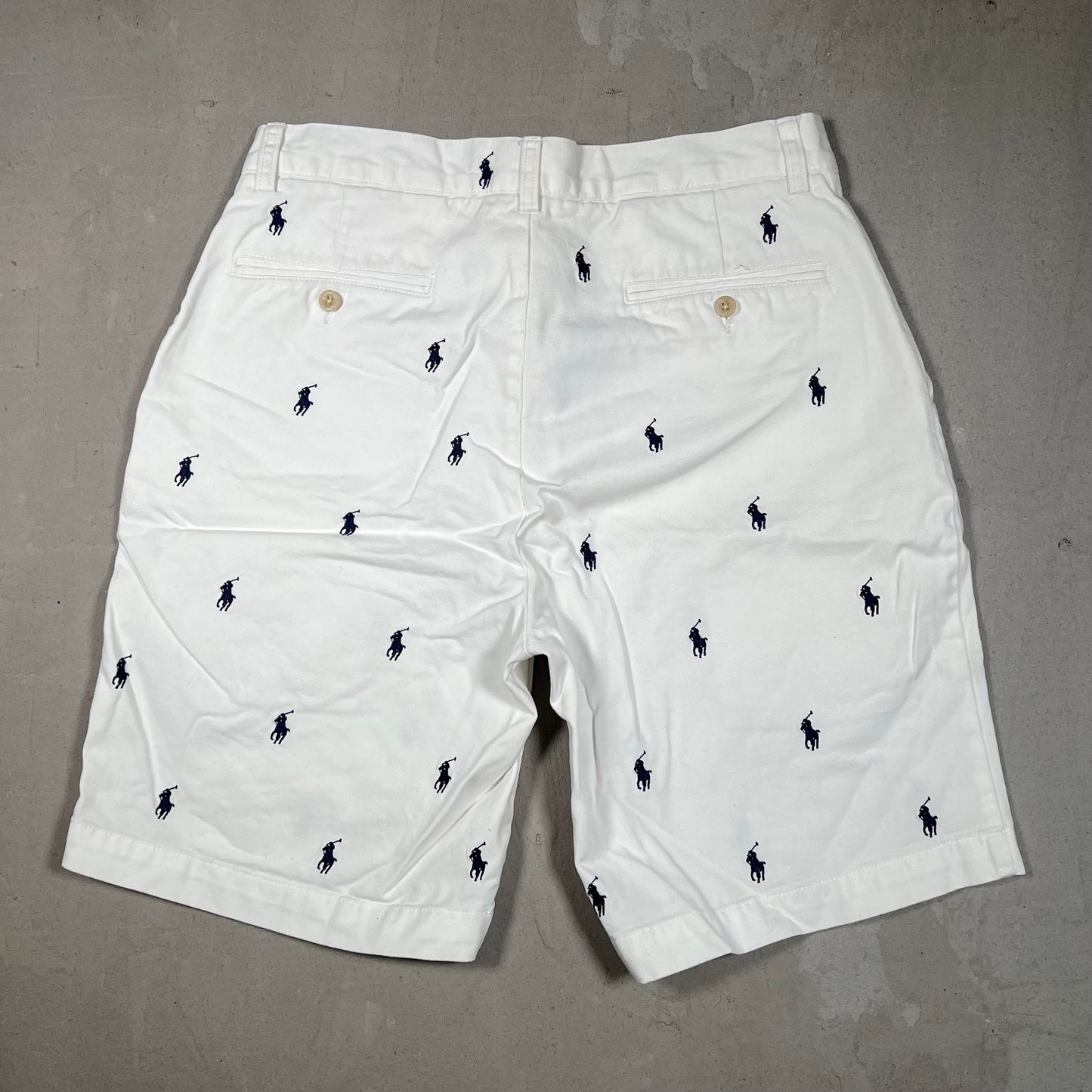 Y2K Polo Ralph Lauren White Horse Logo Shorts Size 32 USED v19201