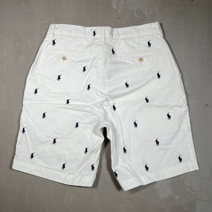 Y2K Polo Ralph Lauren White Horse Logo Shorts Size 32 USED v19201