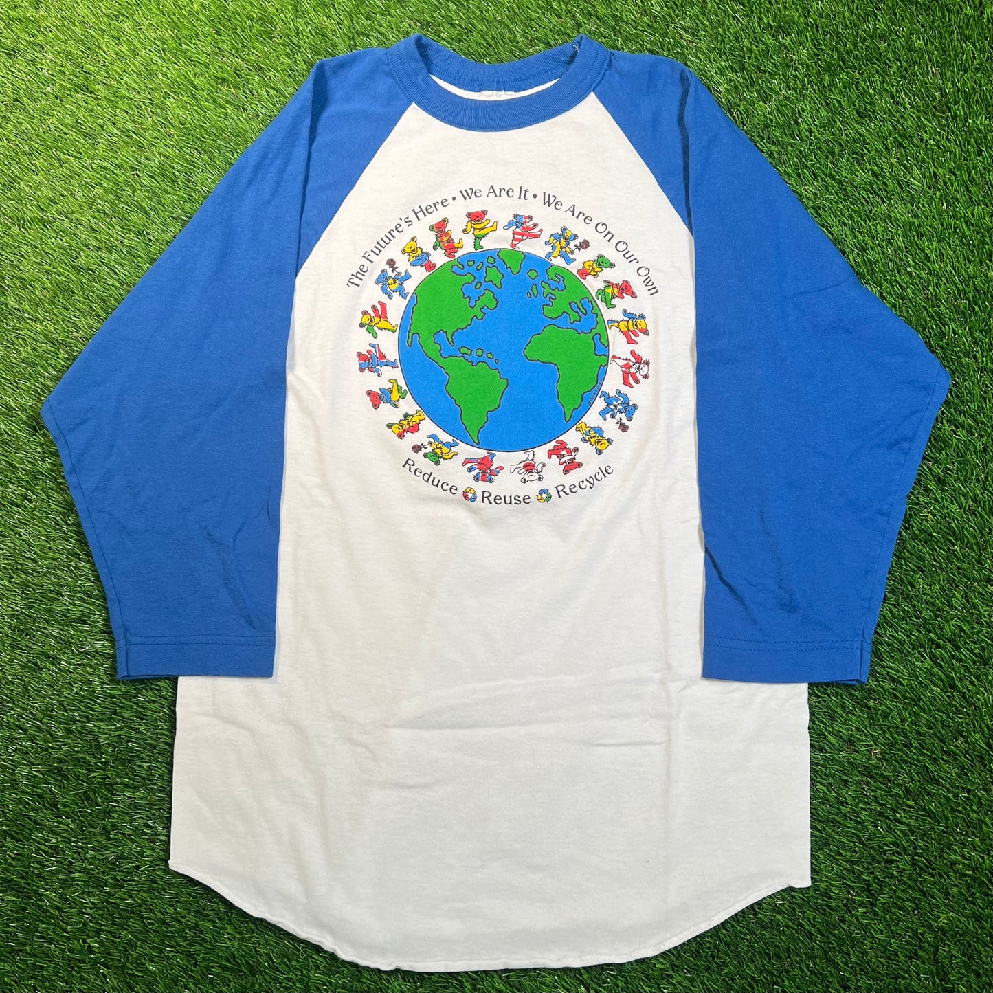1992 Grateful Dead Recycle World White/Blue Longsleeve Size Medium USED v18819