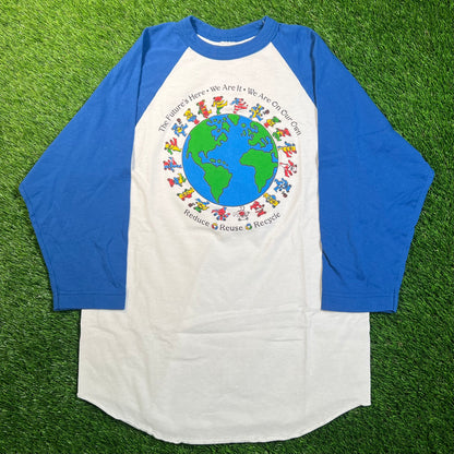 1992 Grateful Dead Recycle World White/Blue Longsleeve Size Medium USED v18819
