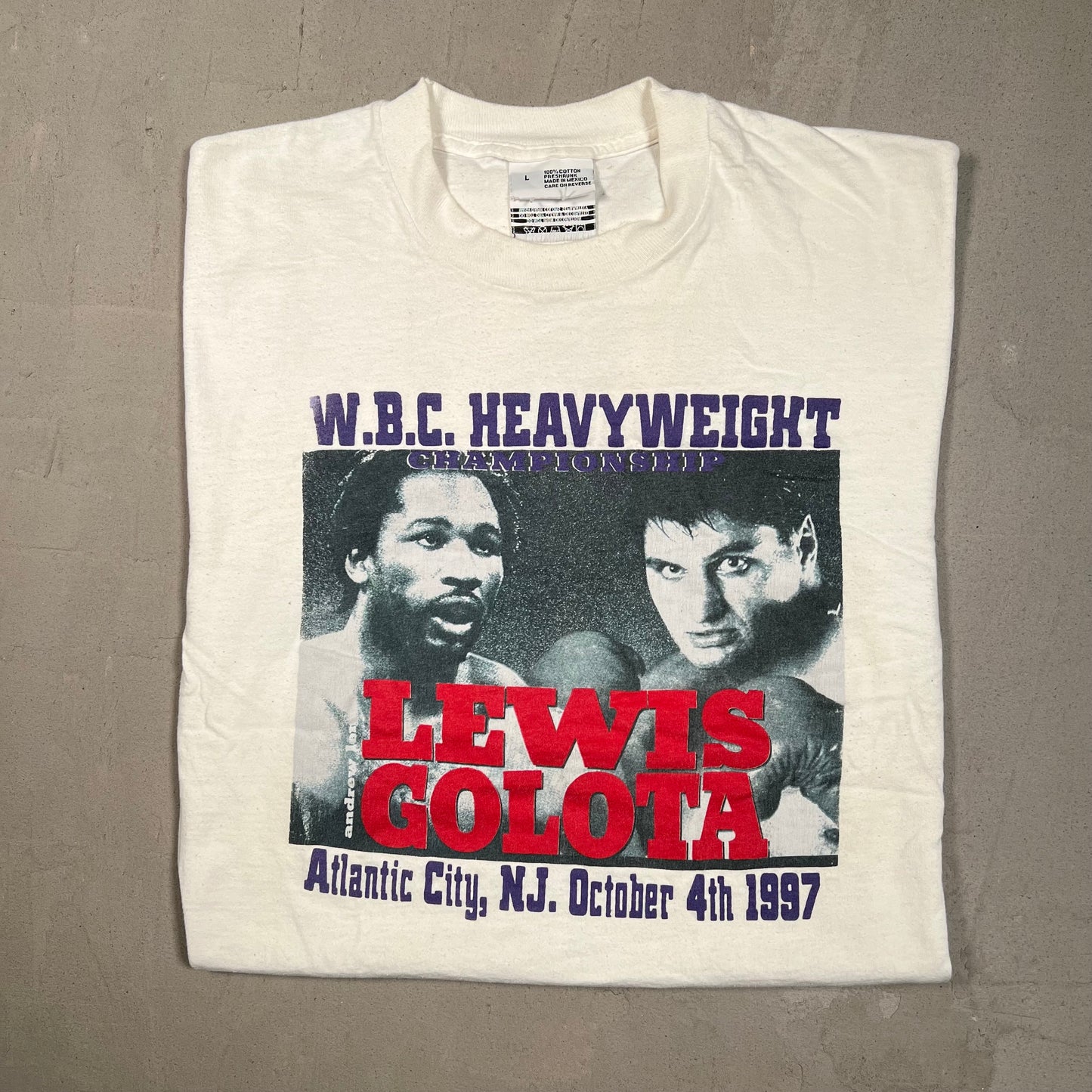 1997 W.B.C Heavyweight Championship Lewis Vs Golota White Tee Size Large USED v19525
