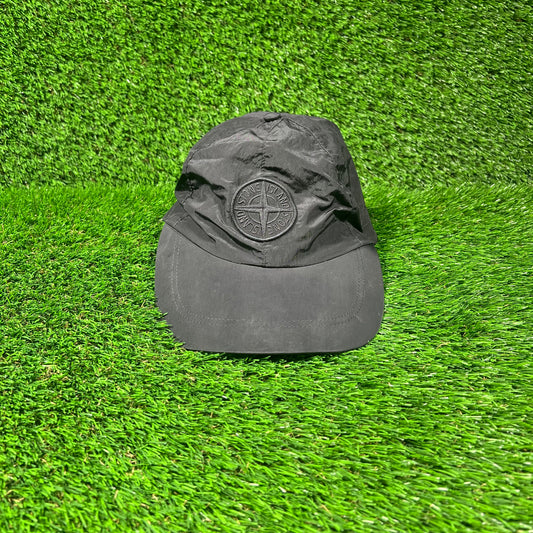 Stone Island Black Nylon Patch Hat USED x16707