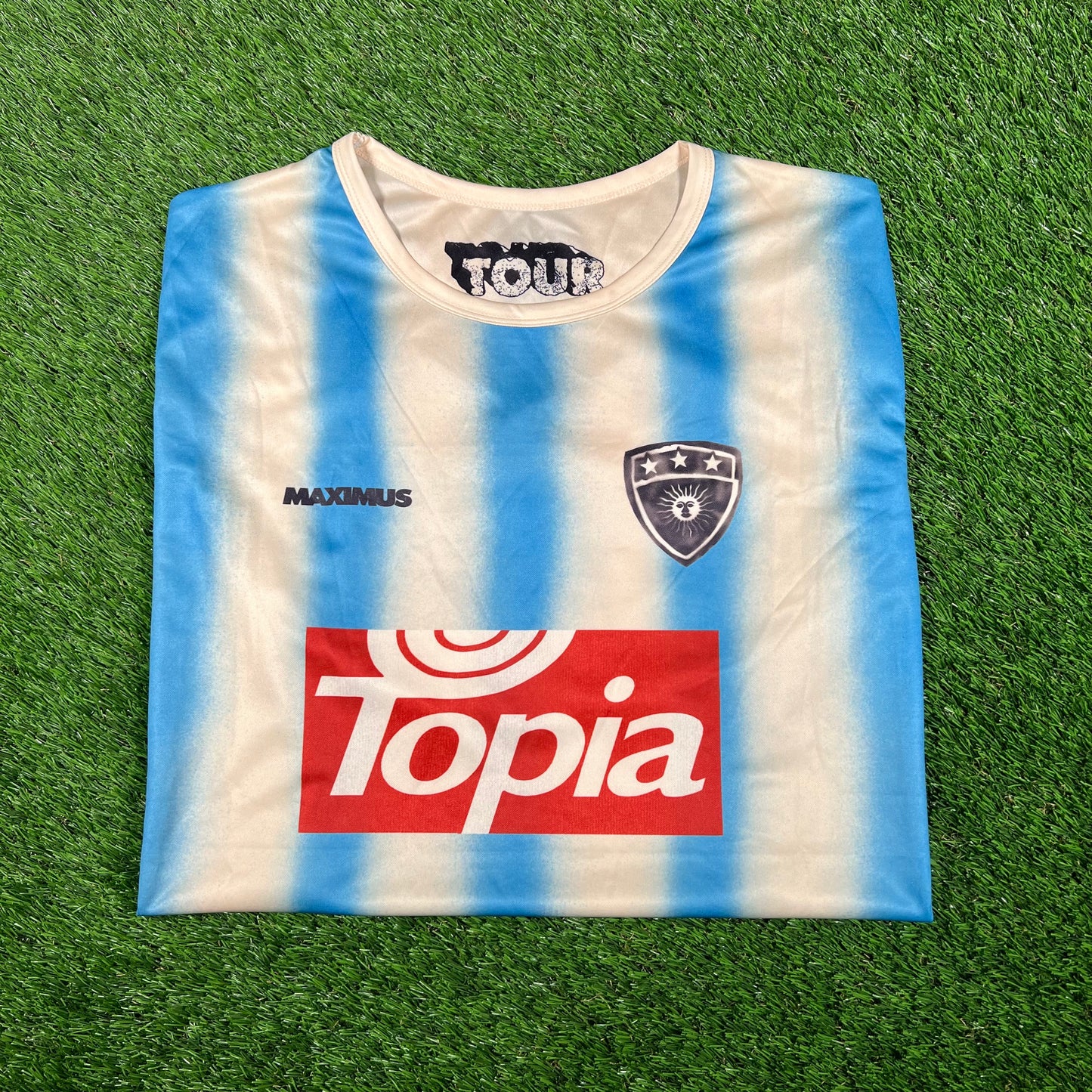 Travis Scott Utopia "Topia" Yellow/Blue Soccer Jersey Size XXL USED x15418