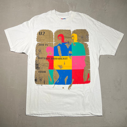 1992 U2 Outside Broadcast Tour White Tee Size Large USED v16612
