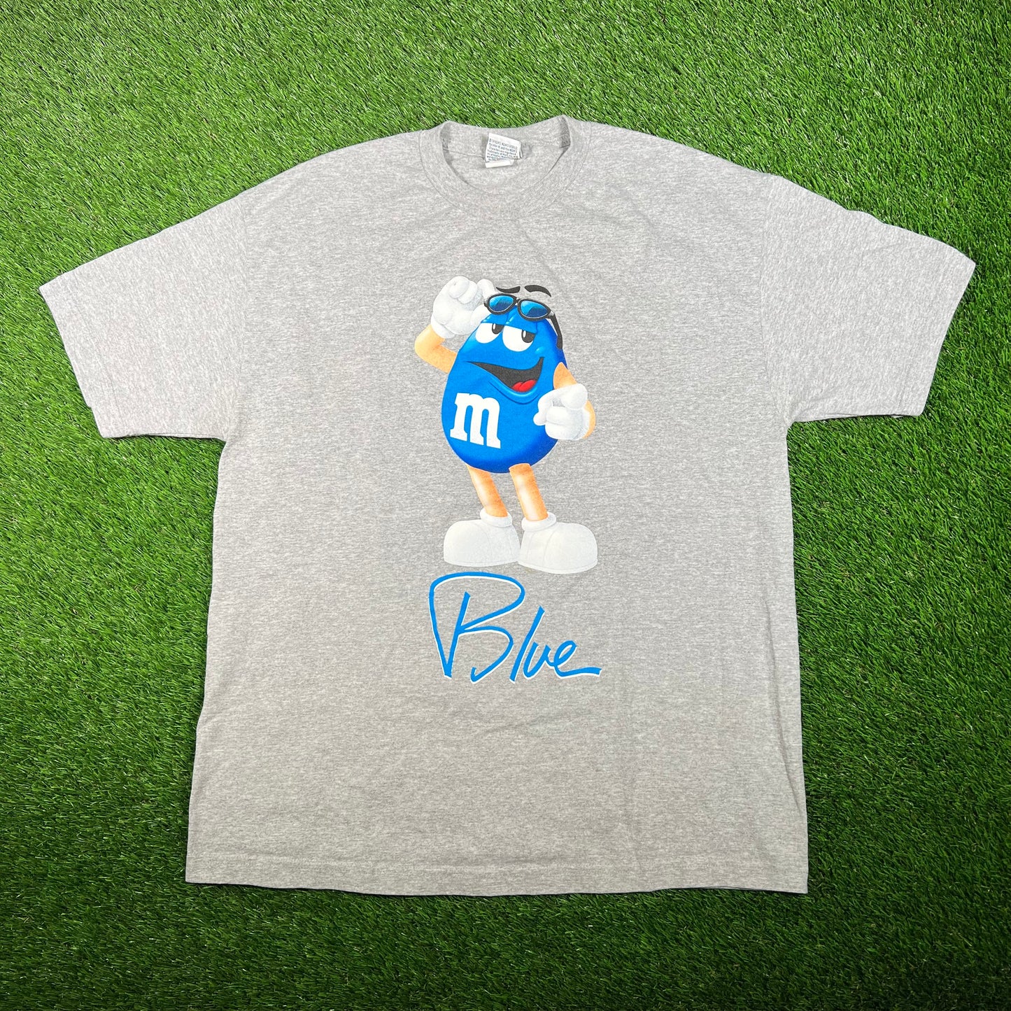 Y2K M&M Blue Grey Tee Size XL USED v17515