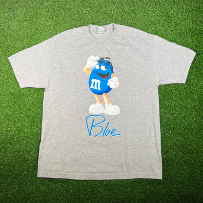 Y2K M&M Blue Grey Tee Size XL USED v17515