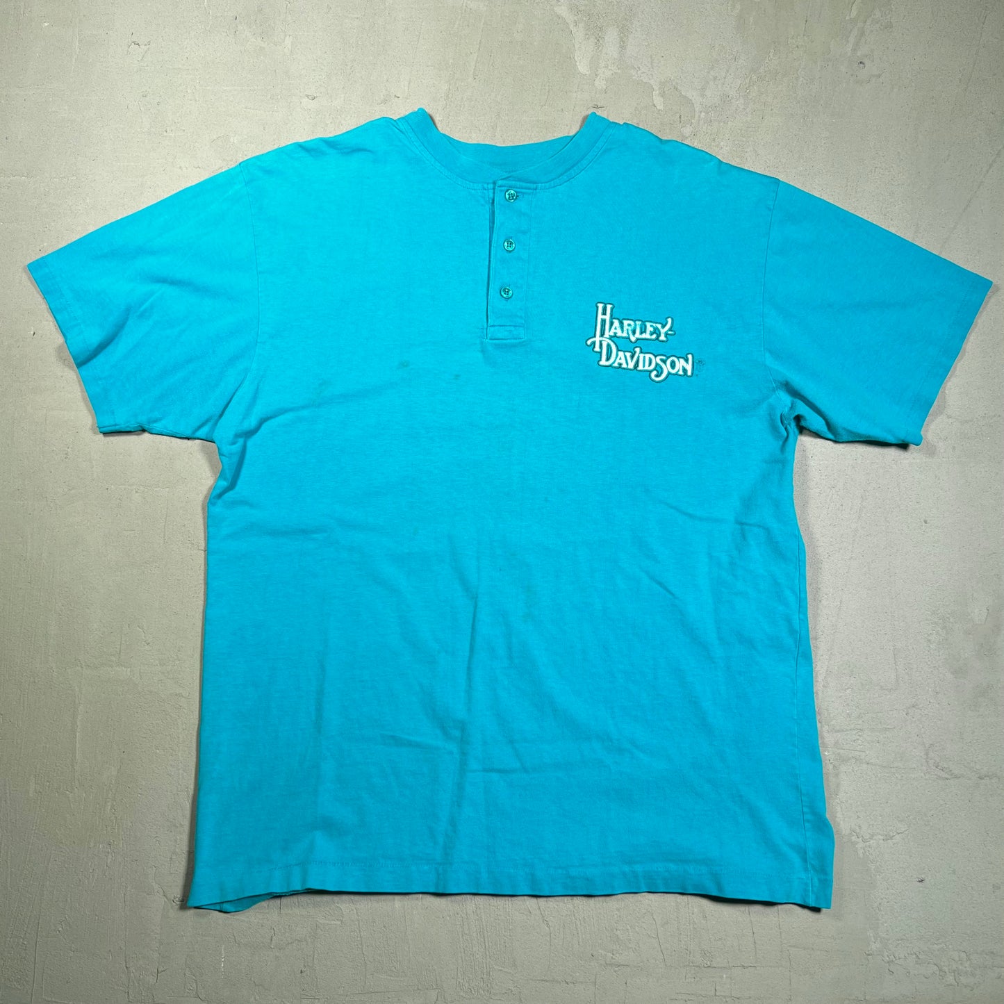 1990s Harley Davidson Blue Henley Tee Size XL USED v19434
