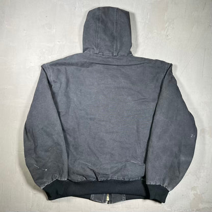 Y2K Carhartt Washed Black Active Hooded Jacket Size XL USED v20265