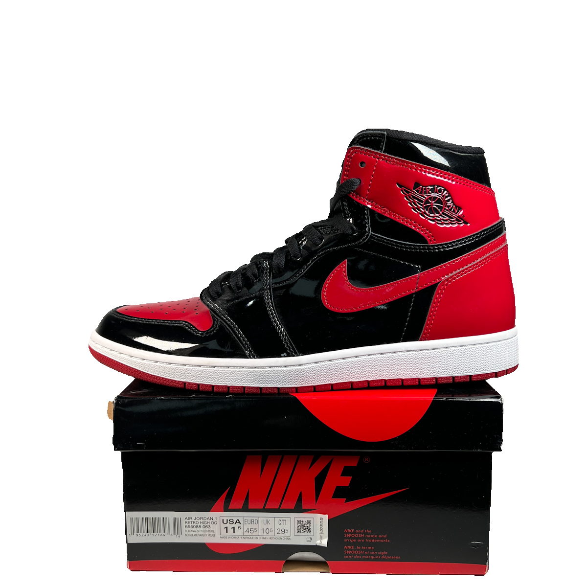 Jordan 1 High Patent Bred (2021) Size 11.5 USED s23187