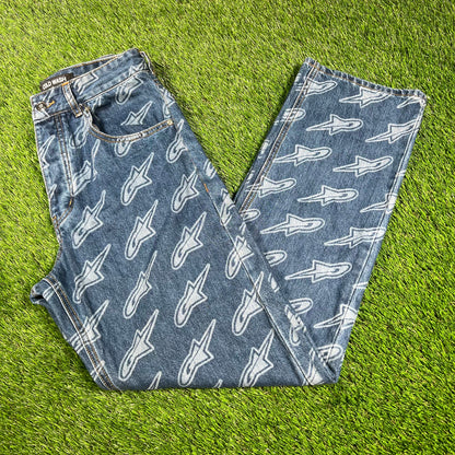 Cold Wash By Matty Stwd AOP Denim Blue Jeans Size Large USED x14461
