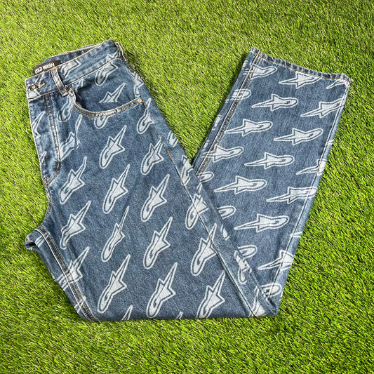 Cold Wash By Matty Stwd AOP Denim Blue Jeans Size Large USED x14461