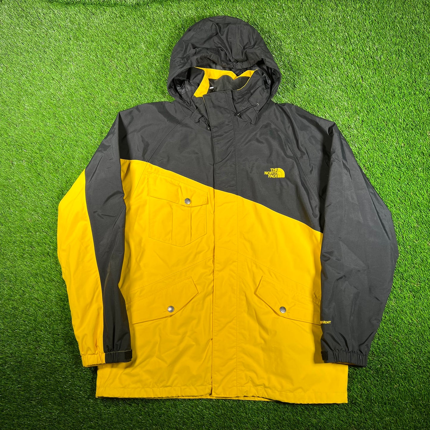 North Face Hyvent Light Yellow/Black Jacket Size Large USED v17831