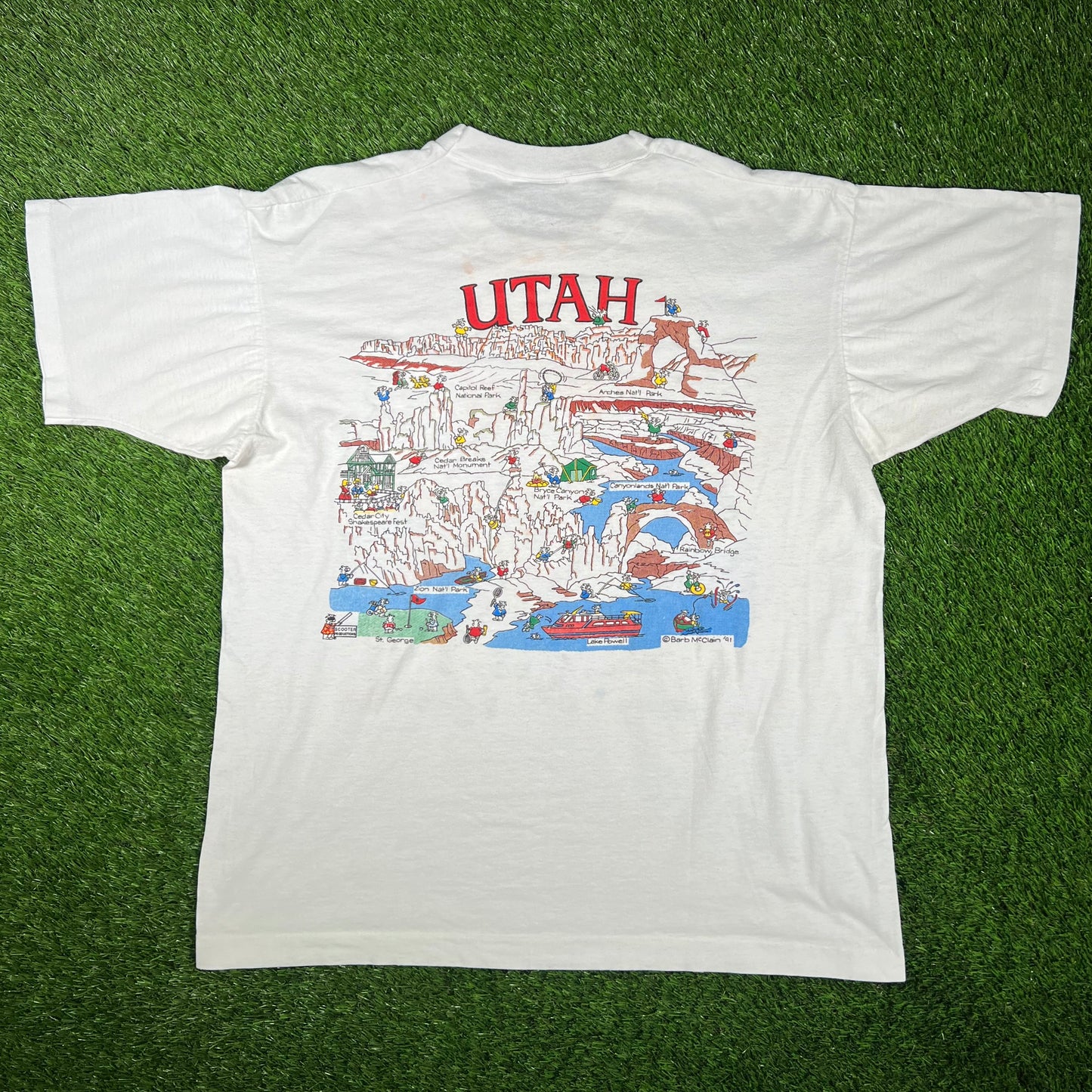 1990s Utah White Art Tee Size XL USED v17338