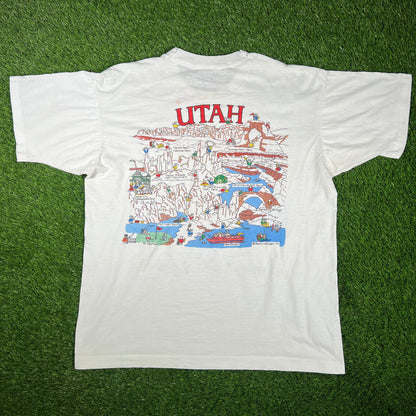 1990s Utah White Art Tee Size XL USED v17338