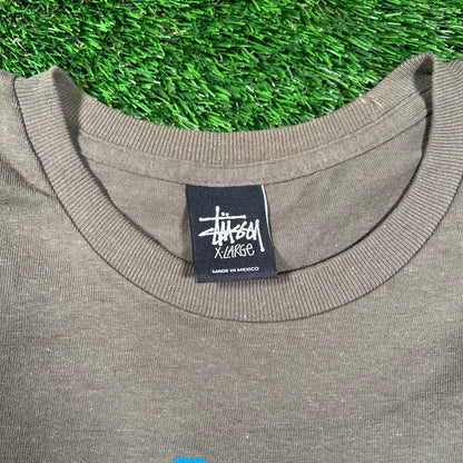 Y2K Stussy Olive International Sound System Tee Size XL USED x16475