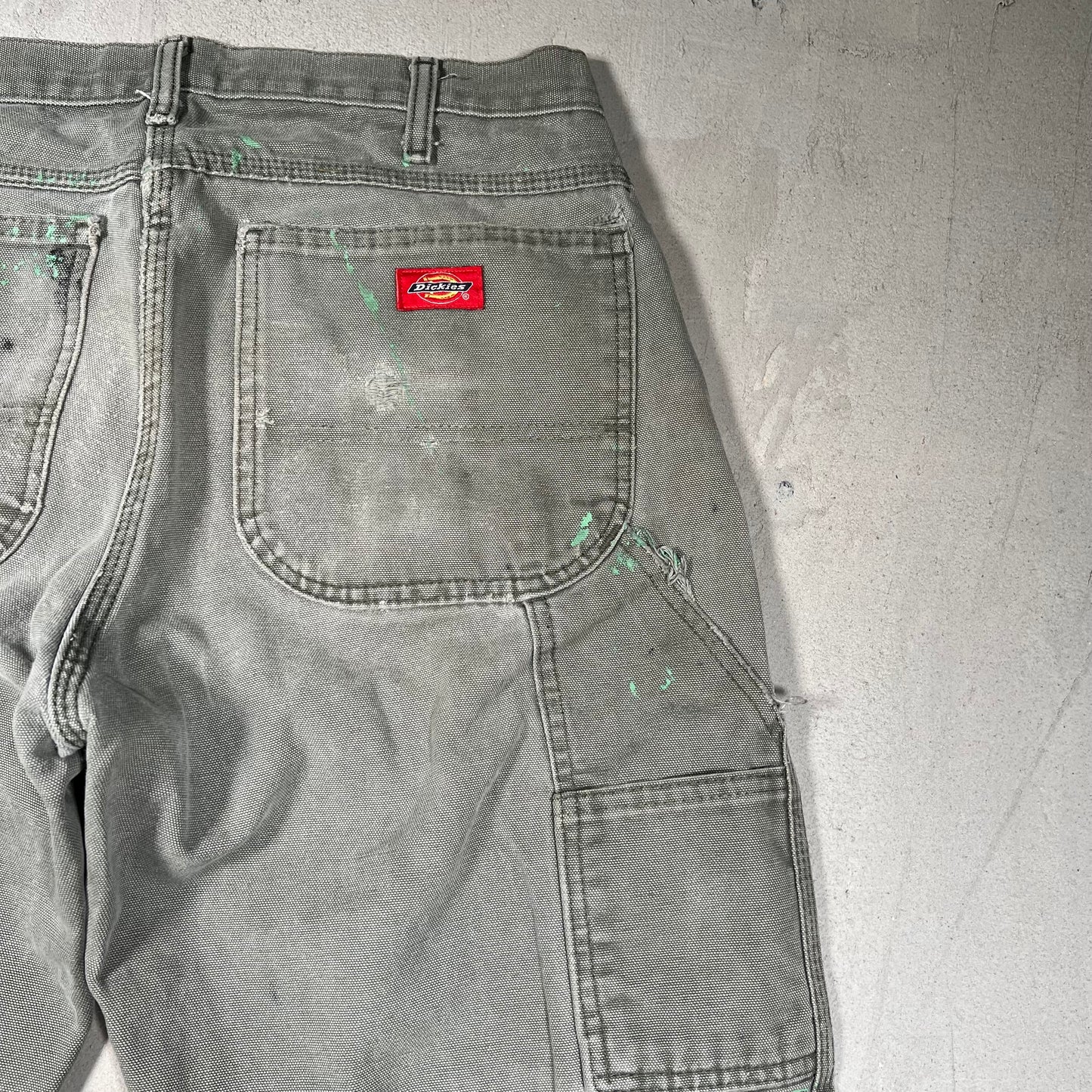 Y2K Dickies Green Workwear Patched Pants Size 32x32 USED v19553