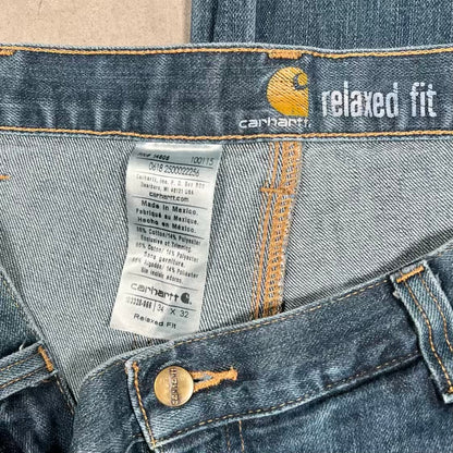 Carhartt Blue Jean Double Knee Jeans Size 34x32 USED v20445