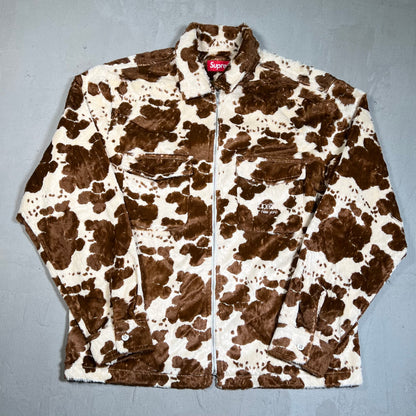 Supreme Faux Fur Cow Print Zip Up Jacket Size Small USED x17612