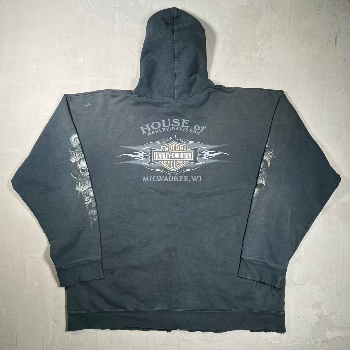 2007 Harley Davidson House of Harley Skull Miwaukee Black Zip Up Hoodie Size XL USED v20141