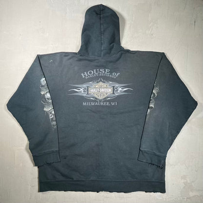 2007 Harley Davidson House of Harley Skull Miwaukee Black Zip Up Hoodie Size XL USED v20141