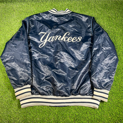 Yankees Satin Starter Navy Blue Jacket Size XXL USED v16577