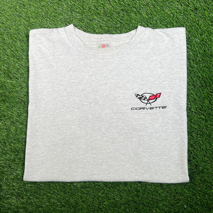 Y2K Corvette Logo Grey Tee Size XXL USED v17639