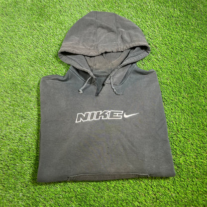 Y2K Nike Block Lettering Washed Black Hoodie Size Large USED v16531