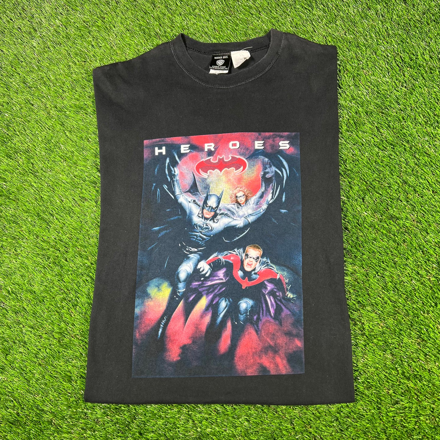 1997 Batman and Robin "Heroes and Villains" Black Tee Size XL USED v17250