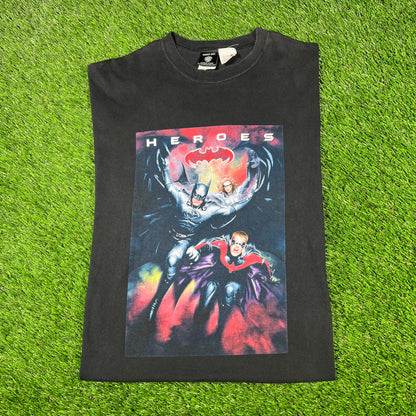 1997 Batman and Robin "Heroes and Villains" Black Tee Size XL USED v17250