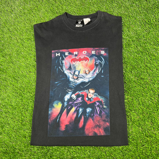 1997 Batman and Robin "Heroes and Villains" Black Tee Size XL USED v17250