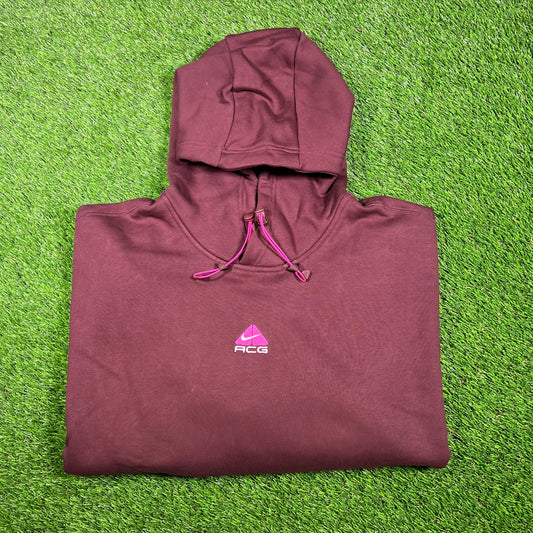 Nike ACG Center Logo Zip Pocket Maroon Hoodie Size Large NEW v17460