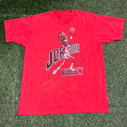 1990s Michael Jordan Salem Sports Cartoon Red Tee Size Medium USED v16306